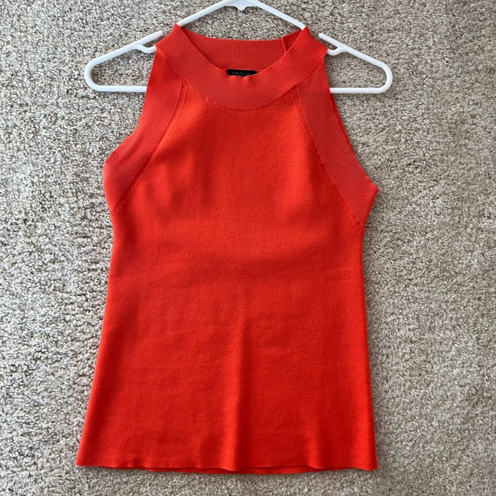 Ann Taylor Factory Orange Knit High-Neck Tank Size Small